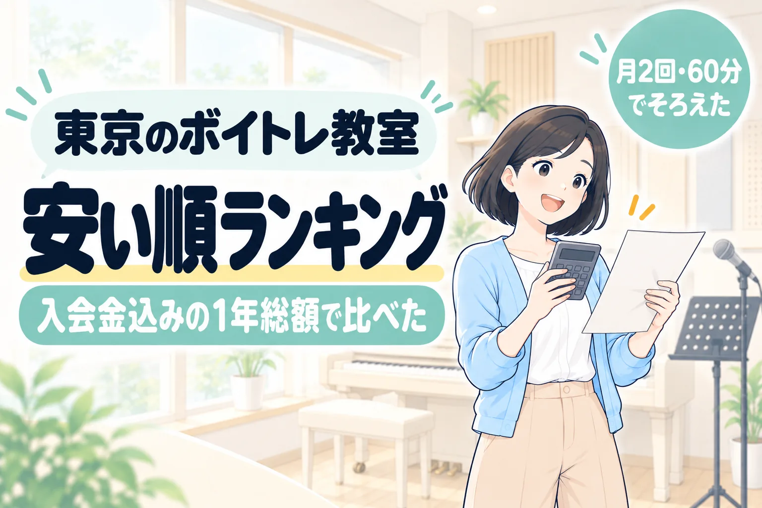 東京のボイトレ教室 安い順ランキング。入会金込みの1年総額で比べた
